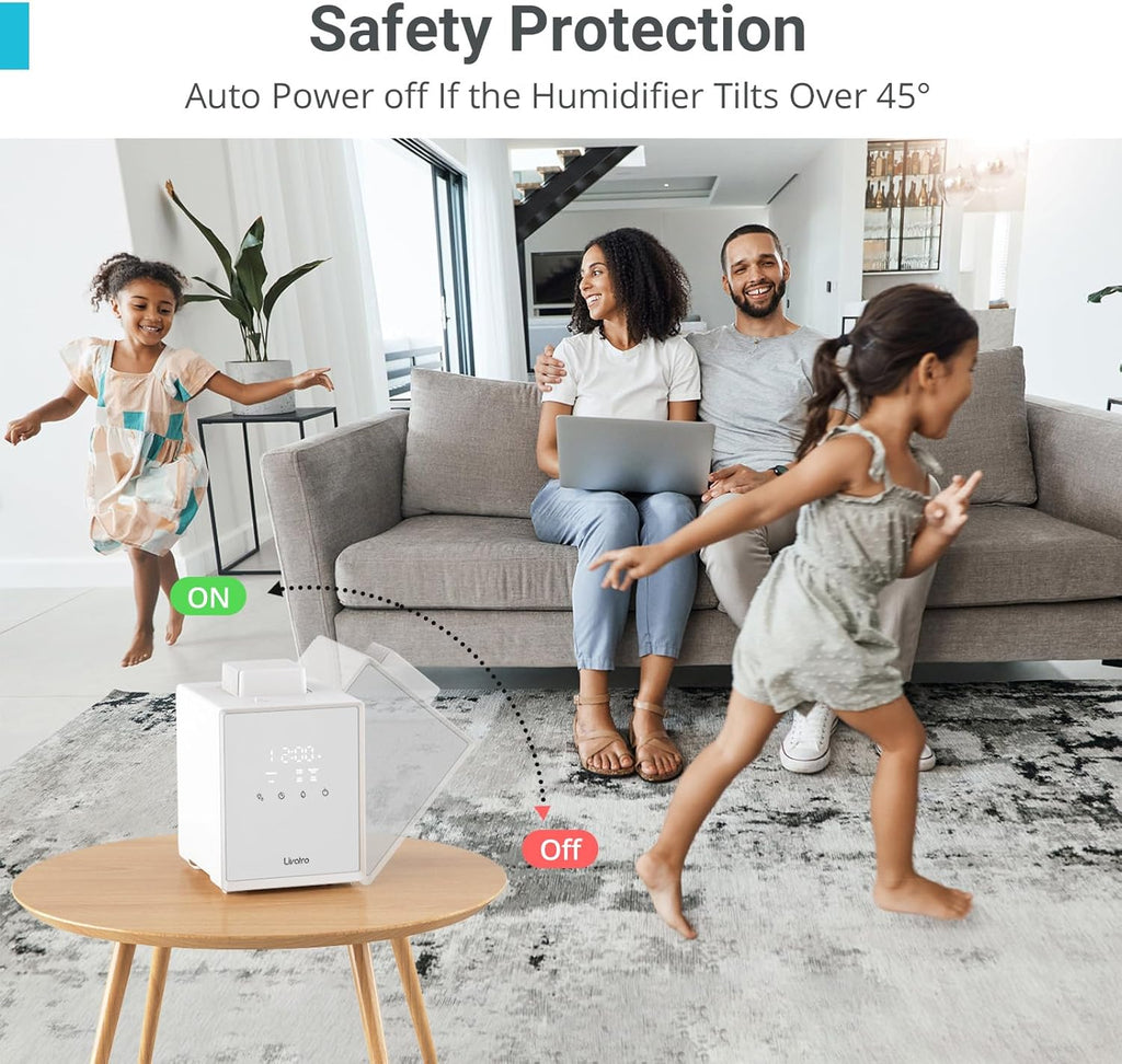 Livatro Stainless Steel Humidifier, 3L Warm Mist Humidifier, Easy Clean with Warm Steam Humidifier, Healthy Air Mist Humidifiers for Bedroom Living Room, with Sleep Mode and Auto-off Setting
