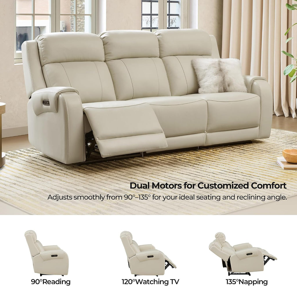 CHITA Genuine Leather Power Recliner Sofa, Wall Hugger Reclining Loveseat with Console, Power Headrest, Dual Motor, Wireless & USB Charging Ports, Recliner Couch for Living Room, RV, Leather in Cream