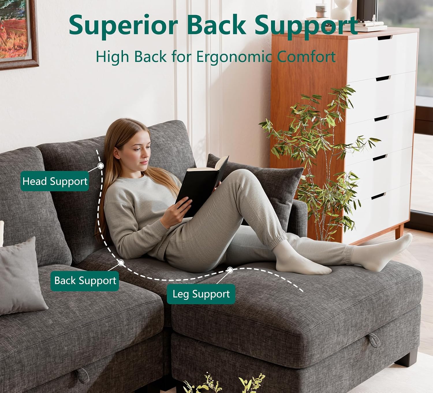 Modular Sectional U Shaped Sofa Couches for Living Room, Cloud Couch with Storage Ottoman, Comfy Chenille Sofa with Pillow, Dark Gray | Comfort, Ease of assembly, Softness, Good Quality, Storage Capacity, Sturdiness