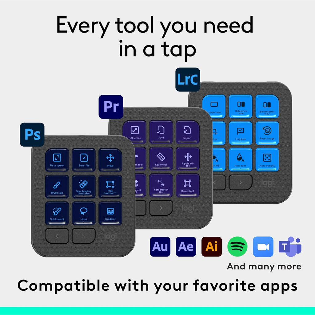 Logitech MX Creative Console, 9 Customizable LCD Keys, Stream Deck Accessories,Connectivity Technology USB-C, Control Dial for Graphic Design, Zoom, Spotify - Graphite, 3-Month Adobe Cloud Membership