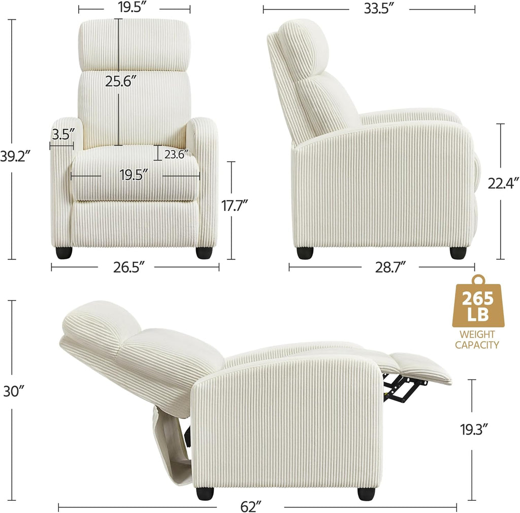 Yaheetech 2-Seat Corduroy Pushback Recliner Chair Living Room Chair with Thick Seat Cushion and Backrest Reclining Chair for Living Room Beige