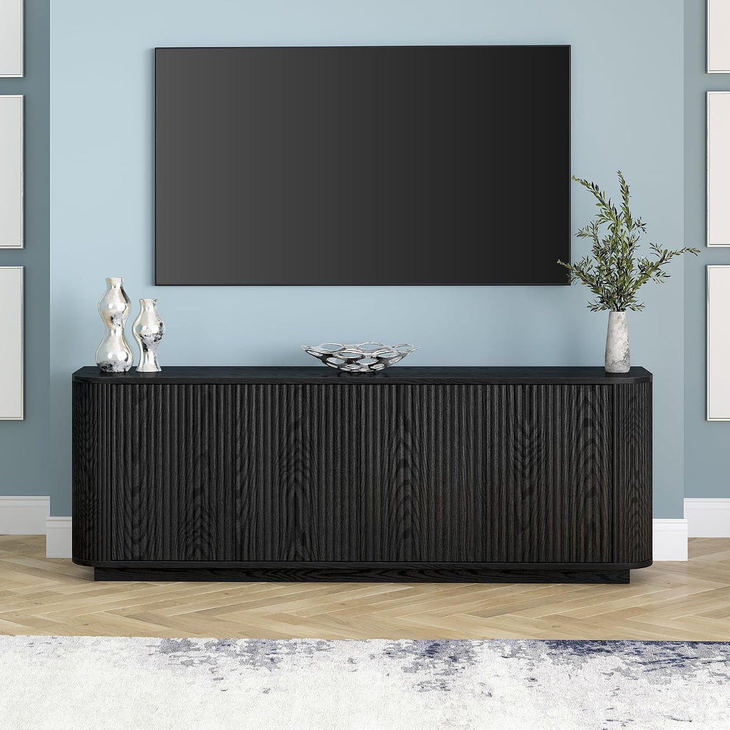 Henn&Hart Fluted TV Stand for TVs up to 75' with 2 Storage Cabinets with an Adjustable Shelf for Living Room, Family Room, or Office, Natural Black