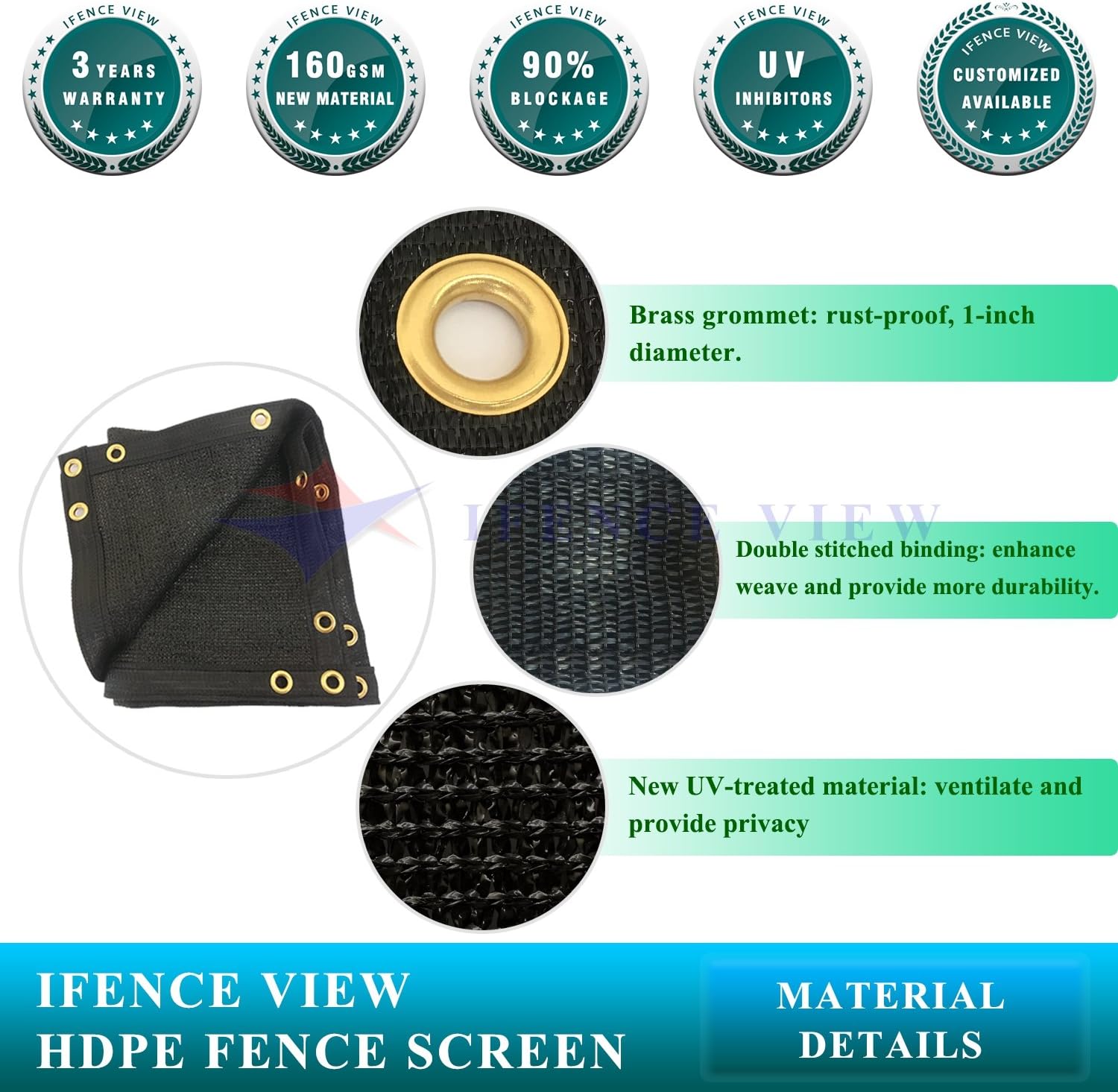 Ifenceview 3' x 1' to 3' x 100' Black Shade Cloth Fabric Fence Privacy Screen Panels Mesh Net for Construction Site Yard Garden Pergola Gazebos Railing Canopy Awning 180 GSM UV Protection (3' x 88')