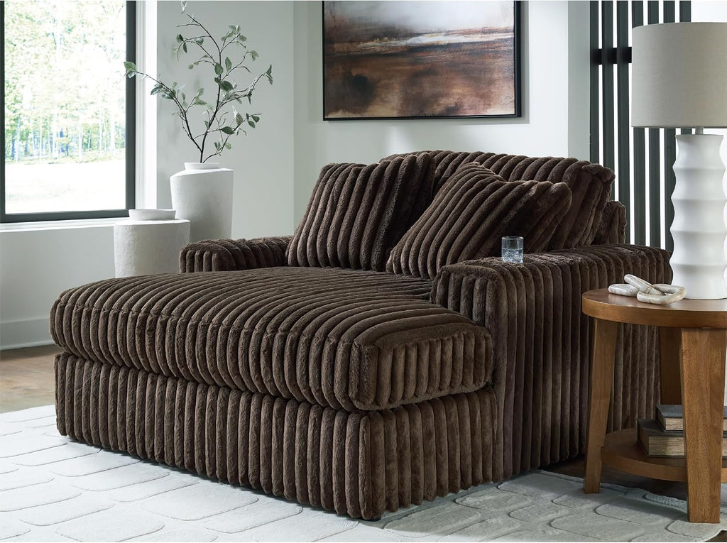 Signature Design by Ashley Midnight-Madness Contemporary Oversized Chaise with Reversible Cushions, USB Ports and Cup Holders, Dark Brown
