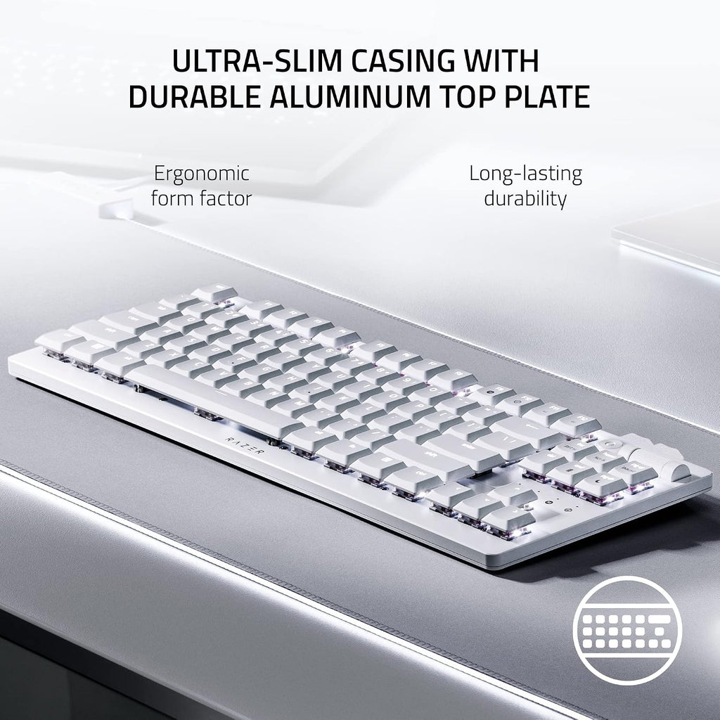 Razer DeathStalker V2 Pro TKL Wireless Gaming Keyboard: Low Profile Optical Switches Linear Red - HyperSpeed Wireless & Bluetooth - Chroma RGB - Up to 200 Hr Battery - Snap Tap - White