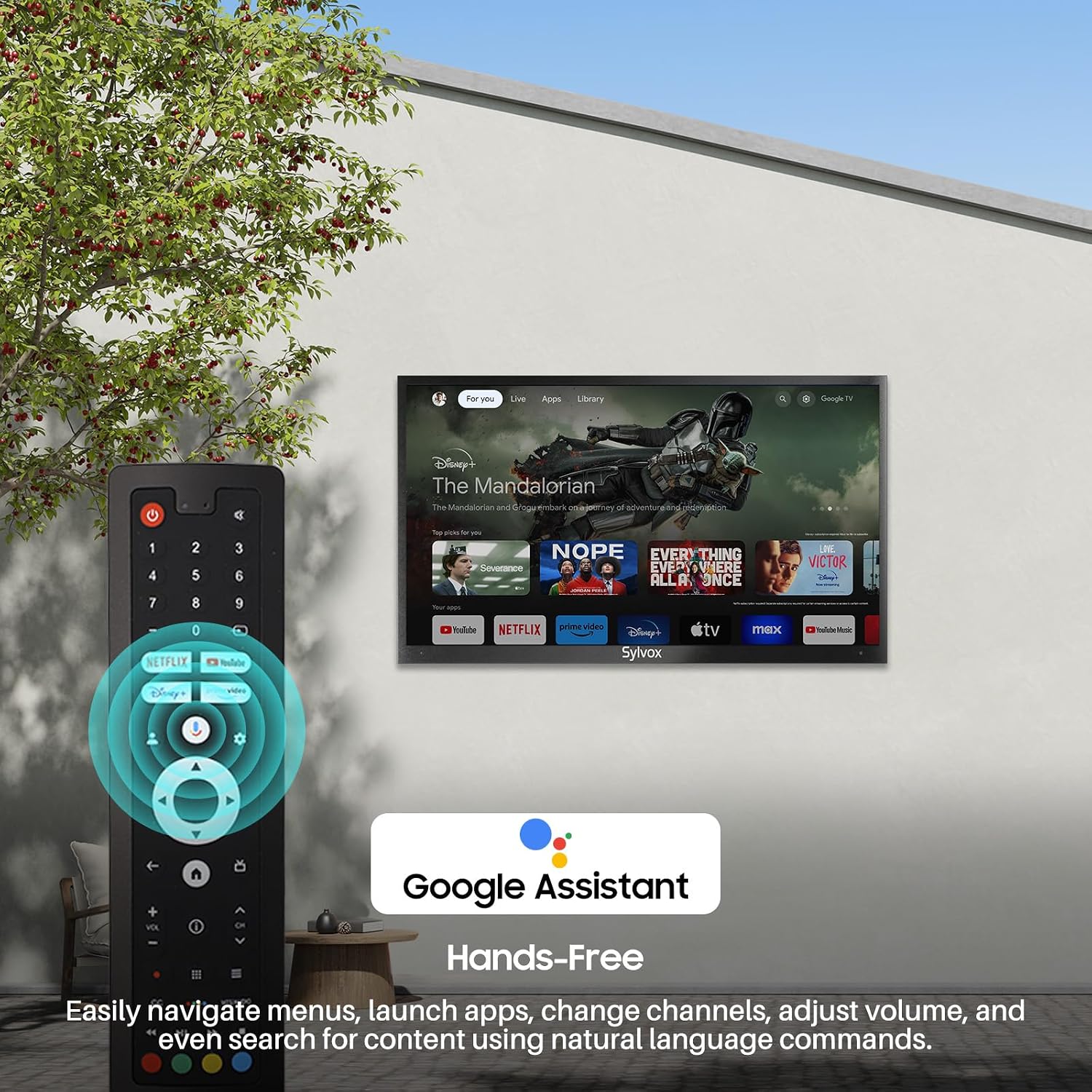 SYLVOX Outdoor TV, 65'' QLED Smart TV, IP55 Waterproof, Dolby Atmos HDR 10, Voice Remote,1000nits Weatherproof Television, Chromecast Built-in for Deck, Patio or Garden(Deck Pro QLED 3.0)