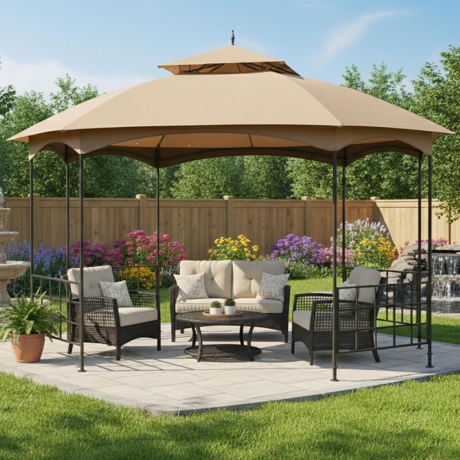 Garden Winds Durable 350 Replacement Canopy Top Compatible with Newport 11' x 13' Gazebo Models L-GZ660PST and A111011600 - Beige