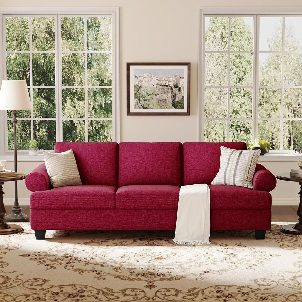 COPIAE 91 Inch Lawson Sofa with Extra Deep Seats Oversize, Mid-Century 3-Seat Sofa Couch, for Living Room, Apartment, Lounge, Red
