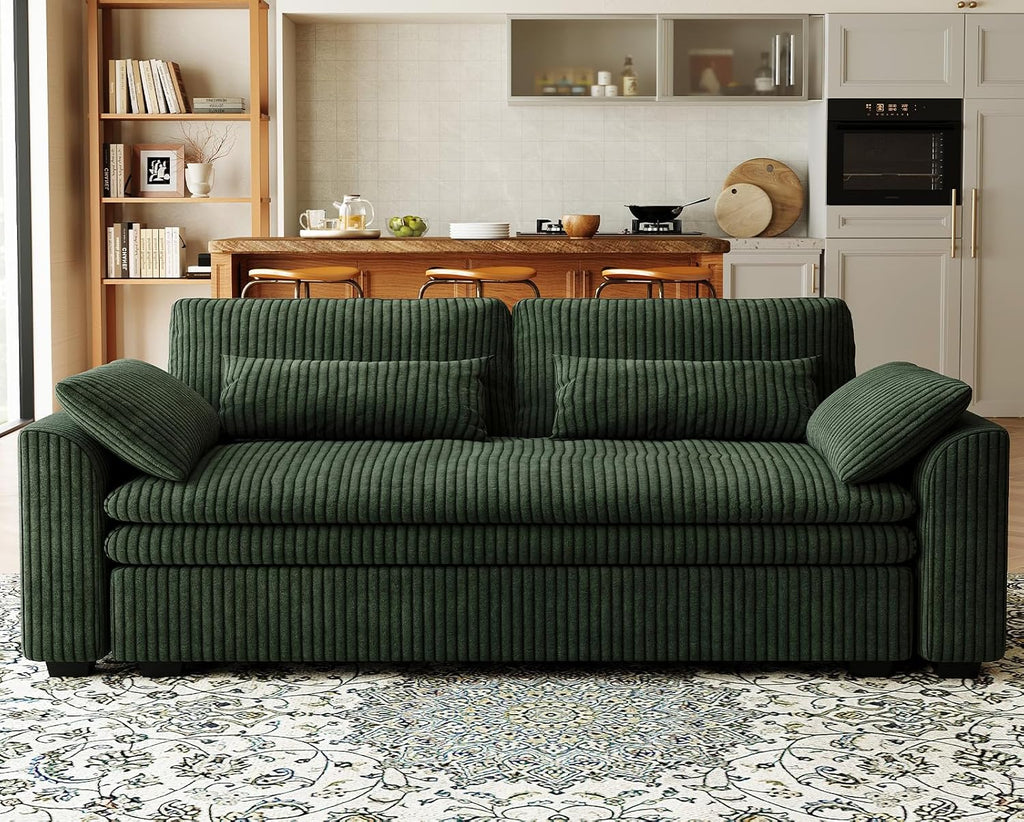 Belffin Large Modular Sectional Sofa with Deep Chaise Modular Sectional Loveseat Sofa with 9' Soft Dual-Layer 2 Seater Sofa Couch Corduroy Green