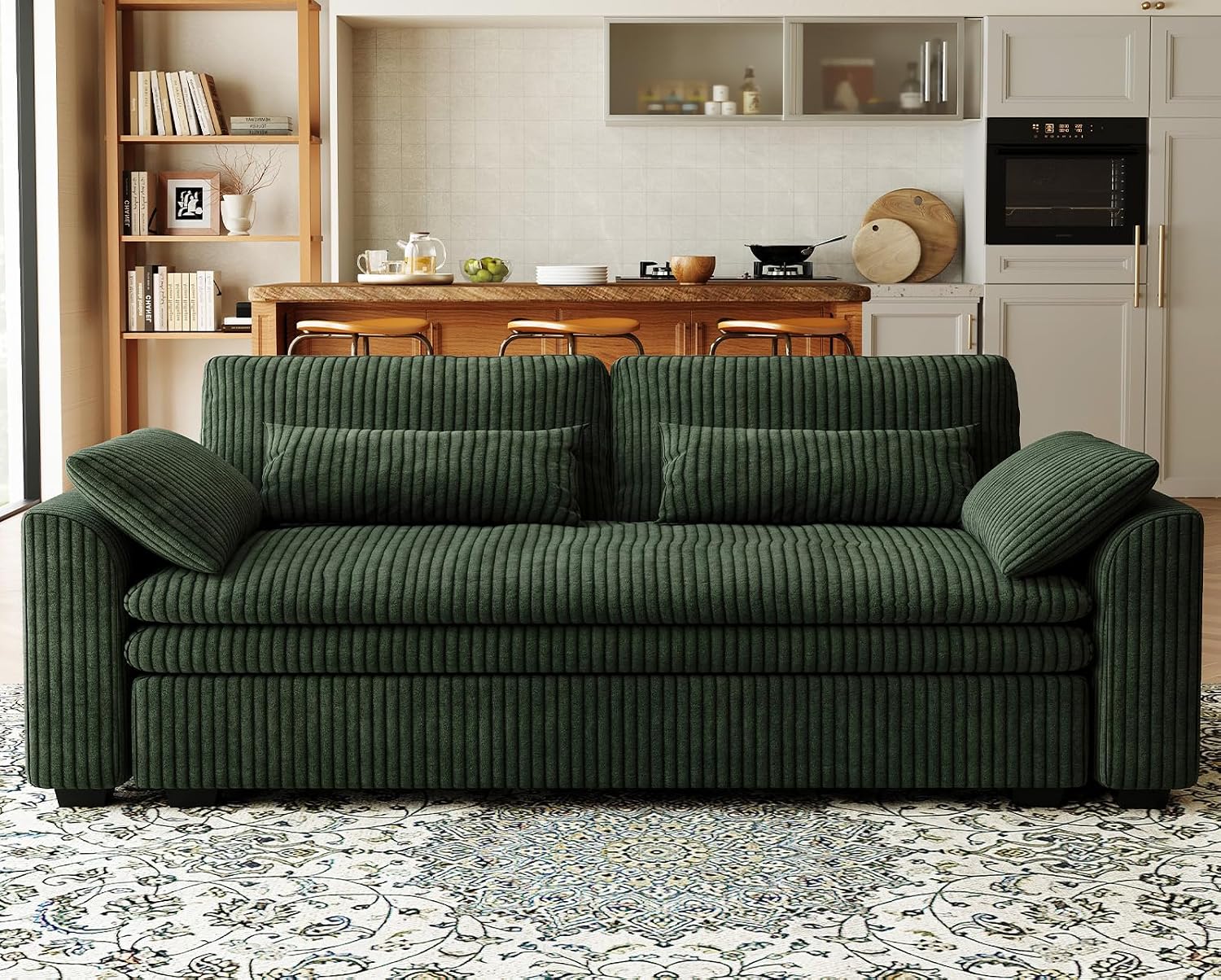 Belffin Large Modular Sectional Sofa with Deep Chaise Modular Sectional Loveseat Sofa with 9' Soft Dual-Layer 2 Seater Sofa Couch Corduroy Green