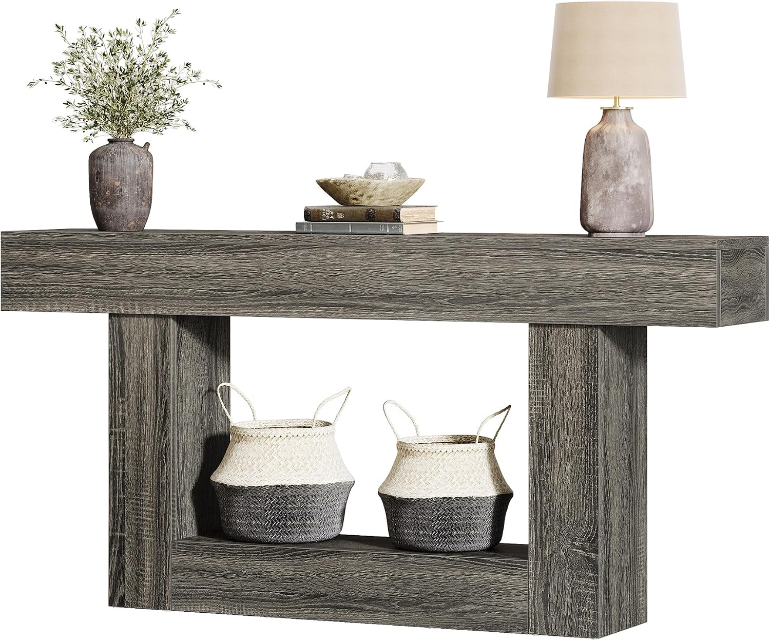 Tribesigns 63-Inch Long Console Table, 2-Tier Entryway Table Sofa Table with Storage, Farmhouse Wood Behind Couch Table for Living Room, Hallway, Rustic Gray