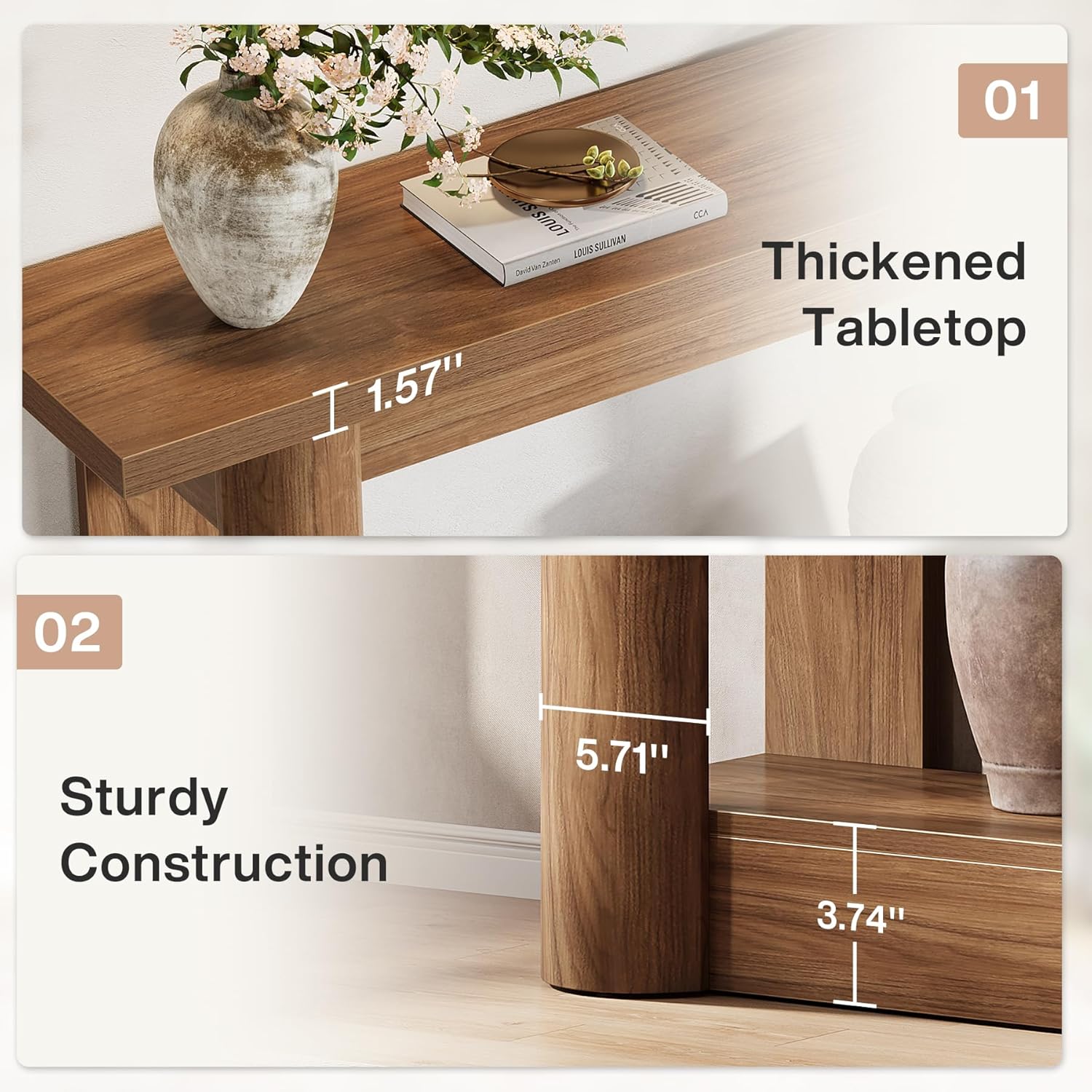 Tribesigns 63-Inch Farmhouse Console Table, Narrow Long Sofa Table Behind The Couch, 2-Tier Storage Entryway Furniture for Hallway, Entrance, Living Room, Rustic Brown