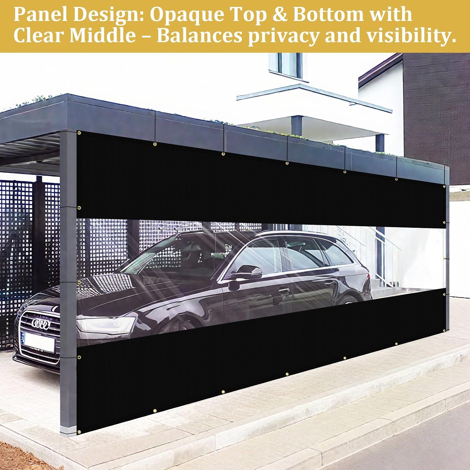 Shade&Beyond Outdoor Vinyl Curtain Customized Size, 7'W x 12'L Heavy-Duty Waterproof Clear Panel with Grommets, Privacy Clear Tarp UV-Resistant for Patio Enclosure Pergola Porch Gazebos, Black