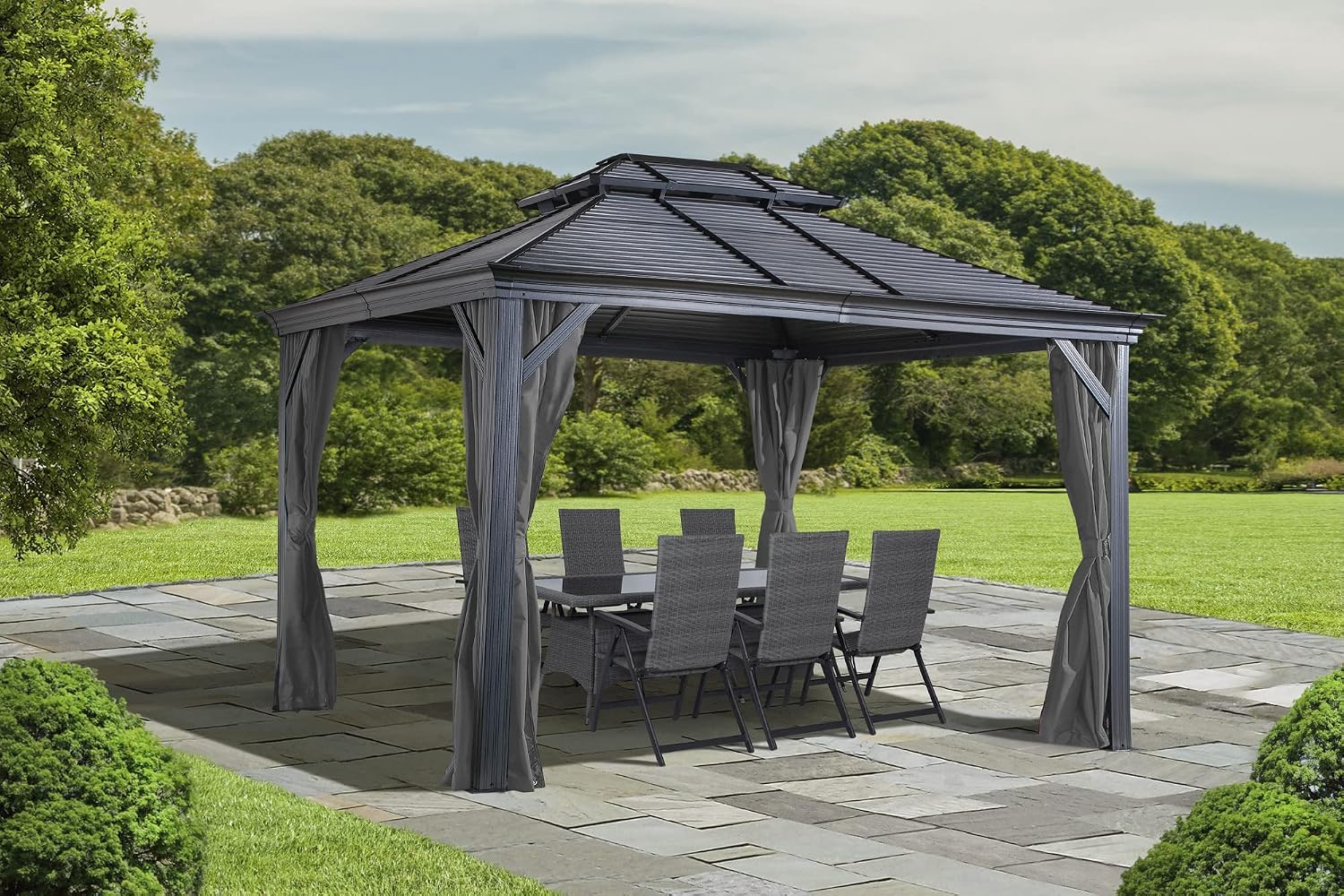Sojag Accessories Set of 4 12' x 12' Curtains for Monaco/Messina/Mykonos Outdoor Gazebo Models, Grey