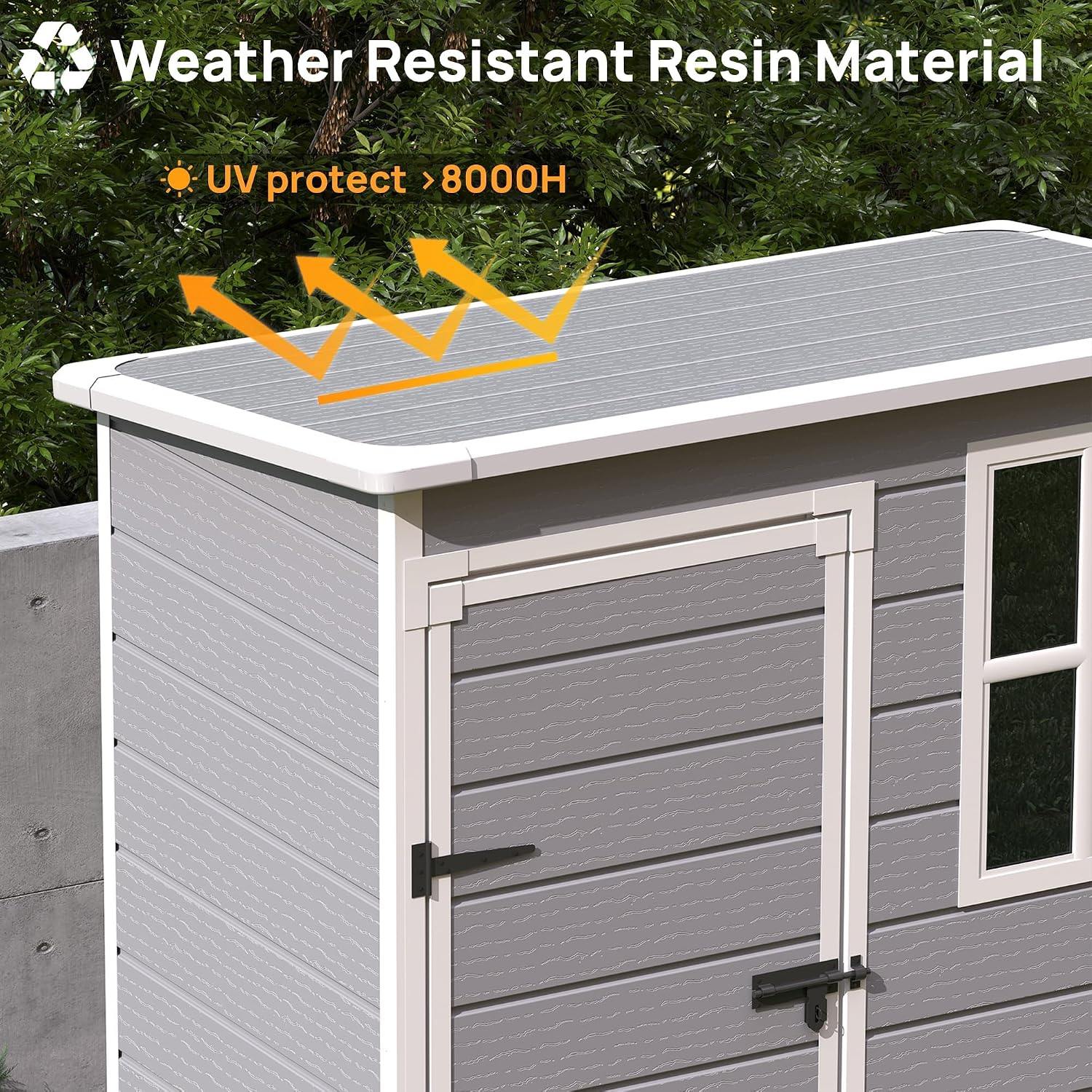 Resin Storage Sheds with Floor, 5x3FT Plastic Garden Shed with Lockable Door, Window, Waterproof, Outdoor Tool Storage for Bike, Garbage Can, Light Grey