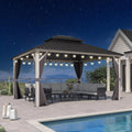 PURPLE LEAF 12' X 14' Outdoor Gazebo Galvanized Steel Double Roof White Aluminum Frame Hardtop Heavy Duty Gazebo with Curtain and Netting for Patio Garden and Backyard, Grey