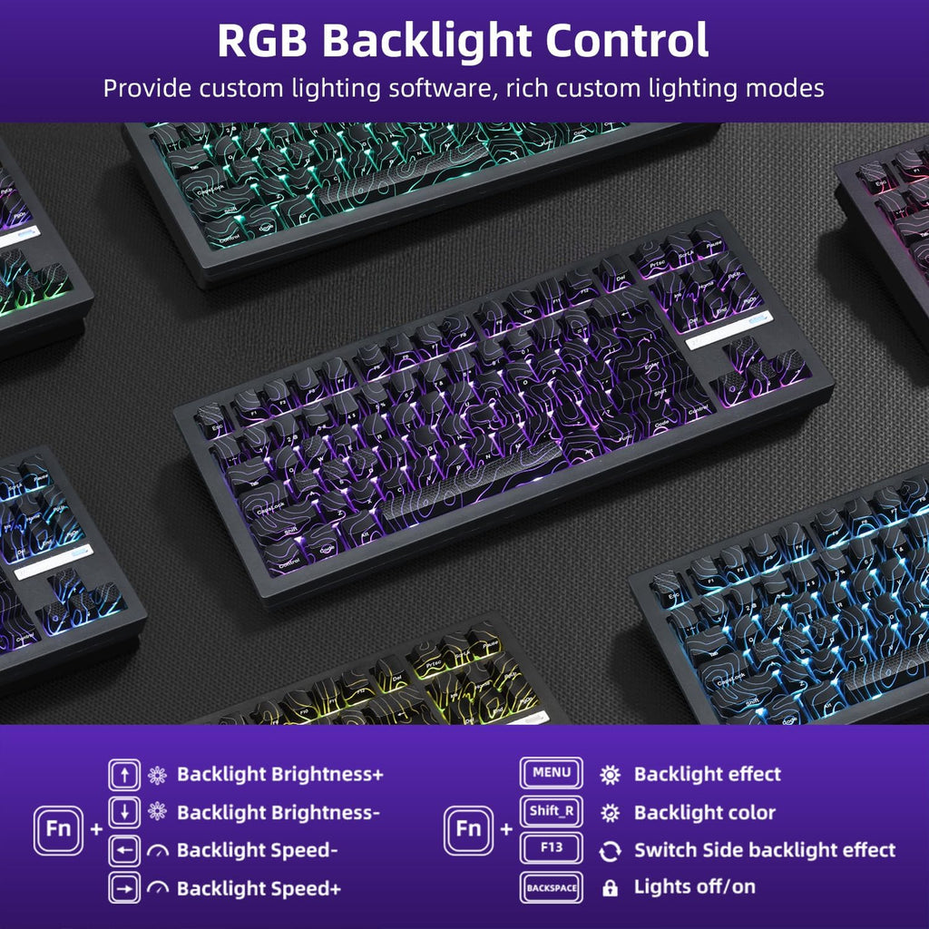 ZORNHER ZH870 Wireless Gaming Mechanical Keyboard,80% Black Custom Creamy Sound Keyboard with Lighted Up Black Topographic Keycaps,Creamy Sounding Linear Switches,Hot-Swappable,RGB Backlit