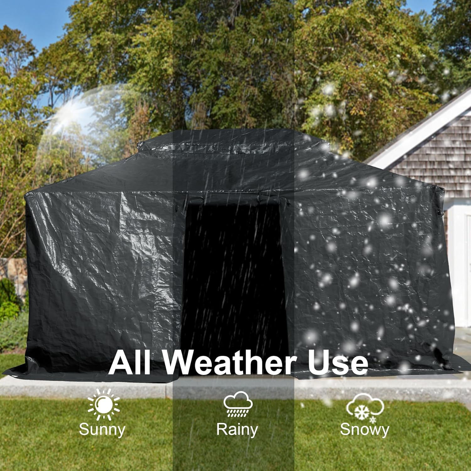 Domi 10' x 12' Universal Winter Gazebo Cover for Hardtop Gazebos,Outdoor Waterproof Enclosed Cover with Sidewalls and Mesh Windows,Grey (Gazebo not Included)