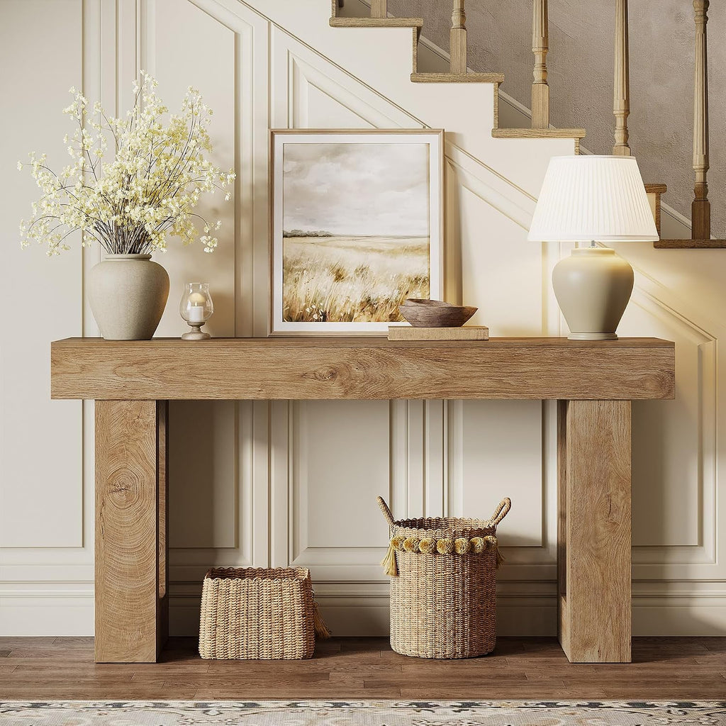 Tribesigns 63' Farmhouse Console Table, Natural Wooden Sofa Table Rectangular Accent Console for Entryway, Hallway & Living Room (Natural)