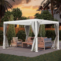 10' × 10' Louvered Pergola, Outdoor Aluminium Canopy with Adjustable Roof Curtains and Netting for Patio, Deck, Garden, Yard, Beach. (White)