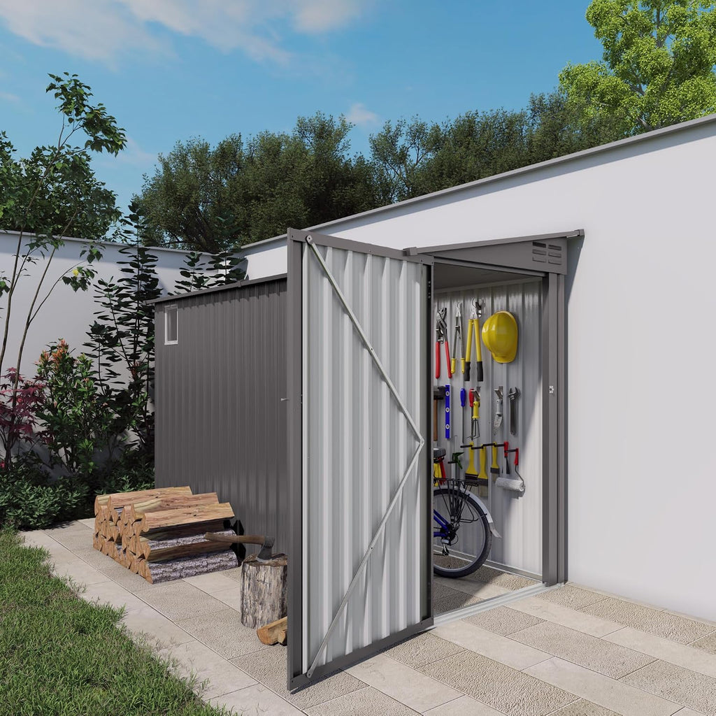 4 x 9 FT Tool Outdoor Storage Shed, Metal Storage Shed for Backyard Patio Garden,Sloped Roof Corner Fit, Side Swing Door, 2 Vents,Waterproof Backyard Garden Storage for Tools, Bikes, Sundries