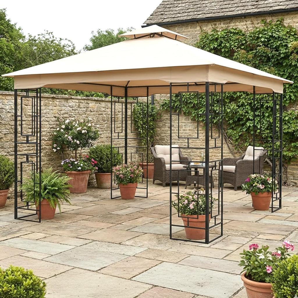 Garden Winds Reinforced Replacement Canopy Top Cover Compatible with The Garden Treasures L-GZ724PST-B Geo 10' x 10' Gazebo - Classic Sand, Riplock 350