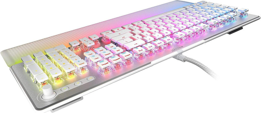 ROCCAT Vulcan II Max – Optical-Mechanical PC Gaming Keyboard with Customizable RGB Illuminated Keys and Palm Rest, Titan II Smooth Linear Switches, Aluminum Plate, 100M Keystroke Durability – White