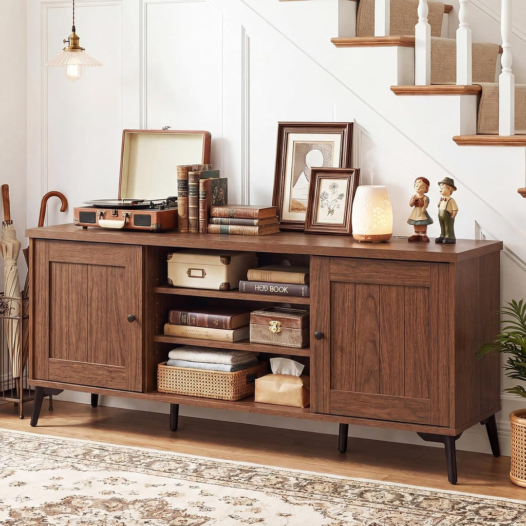 Giantex 2-Door TV Stand for TVs up to 65', Mid Century Modern Entertainment Center with 2 Storage Cabinets & 4 Adjustable Shelves, 6 Metal Legs, Media TV Console Table for Living Room (Walnut)