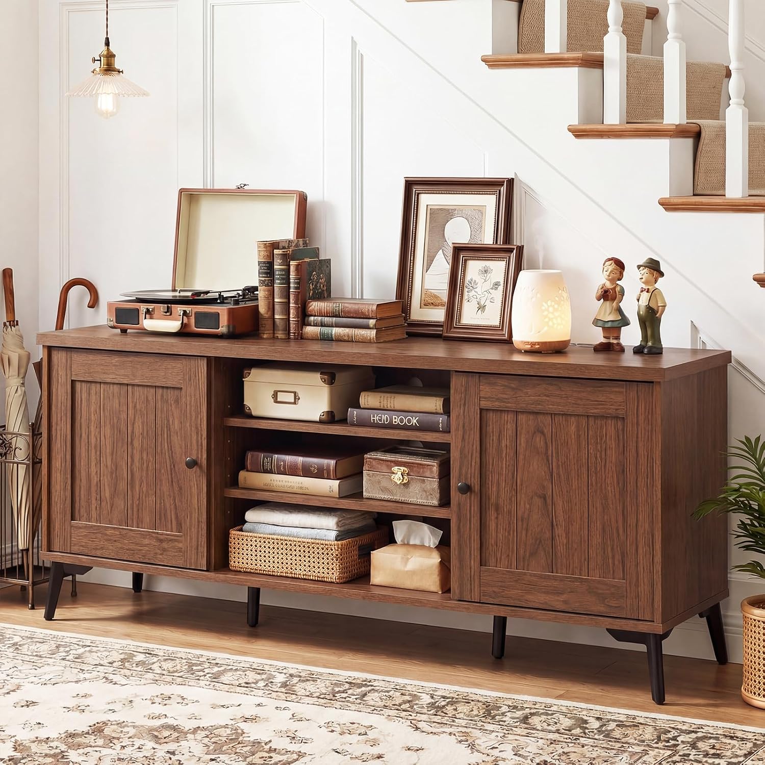 Giantex 2-Door TV Stand for TVs up to 65', Mid Century Modern Entertainment Center with 2 Storage Cabinets & 4 Adjustable Shelves, 6 Metal Legs, Media TV Console Table for Living Room (Walnut)