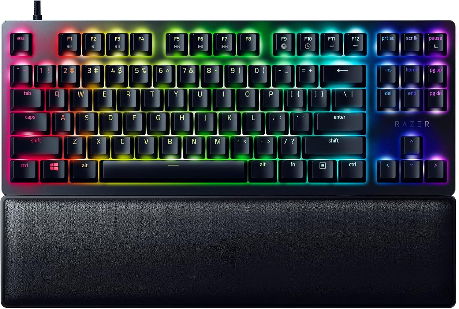 Razer Huntsman V2 TKL Tenkeyless Gaming Keyboard: Fast Clicky Optical Switches w/Quick Keystrokes & 8000Hz Polling Rate - Detachable Type-C Cable - Doubleshot PBT Keycaps - Ergonomic Wrist Rest