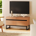 WAMPAT Modern TV Stand for 26-40 Inch TVs, Wood Entertainment Center with Metal Base Storage Cabinets, Media TV Console for Living Room, Mocha, 1Pcs