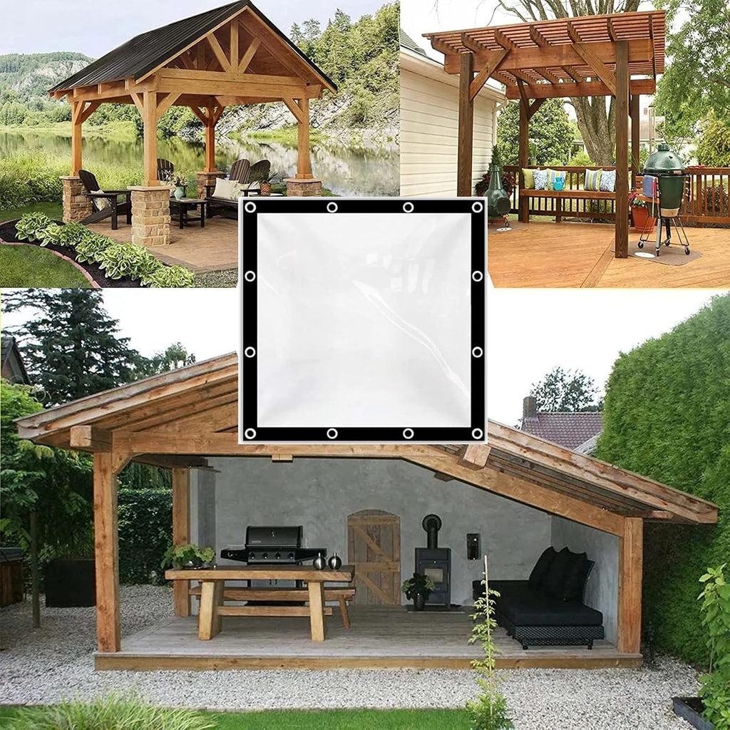 Outdoor Curtains Waterproof Thick Clear Pergola Side Panels for Garden Gazebo The Cold/Keep Warm Transparent Tarpaulin, with Anti-Rust Grommet/Customizable (Color : Clear, Size : 14' x 20')