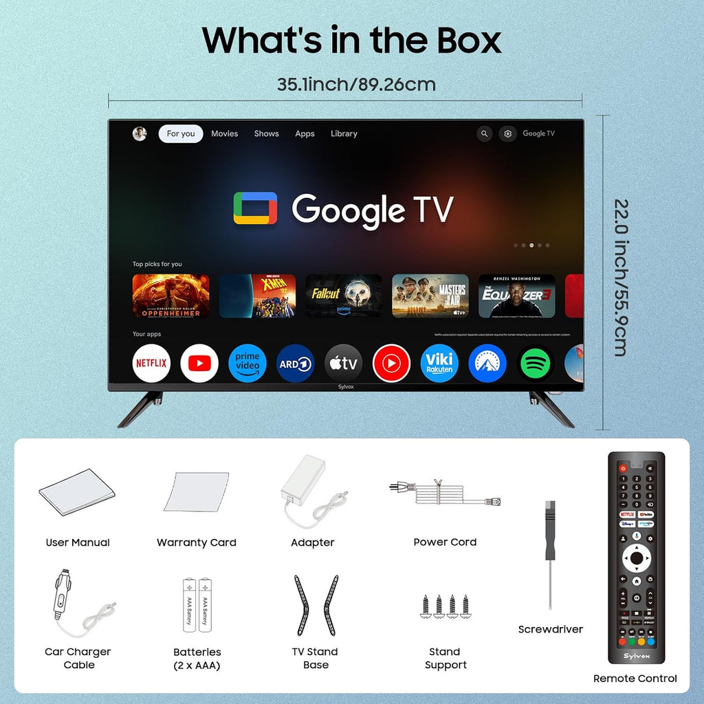 SYLVOX 40-inch RV TV, 1080P FHD Smart Google TV, 12V/24V DC & AC Power for Truck RV Boat, Waterproof Remote, 9-32V Wide Voltage Shock-Resistant Design (Marine Series)