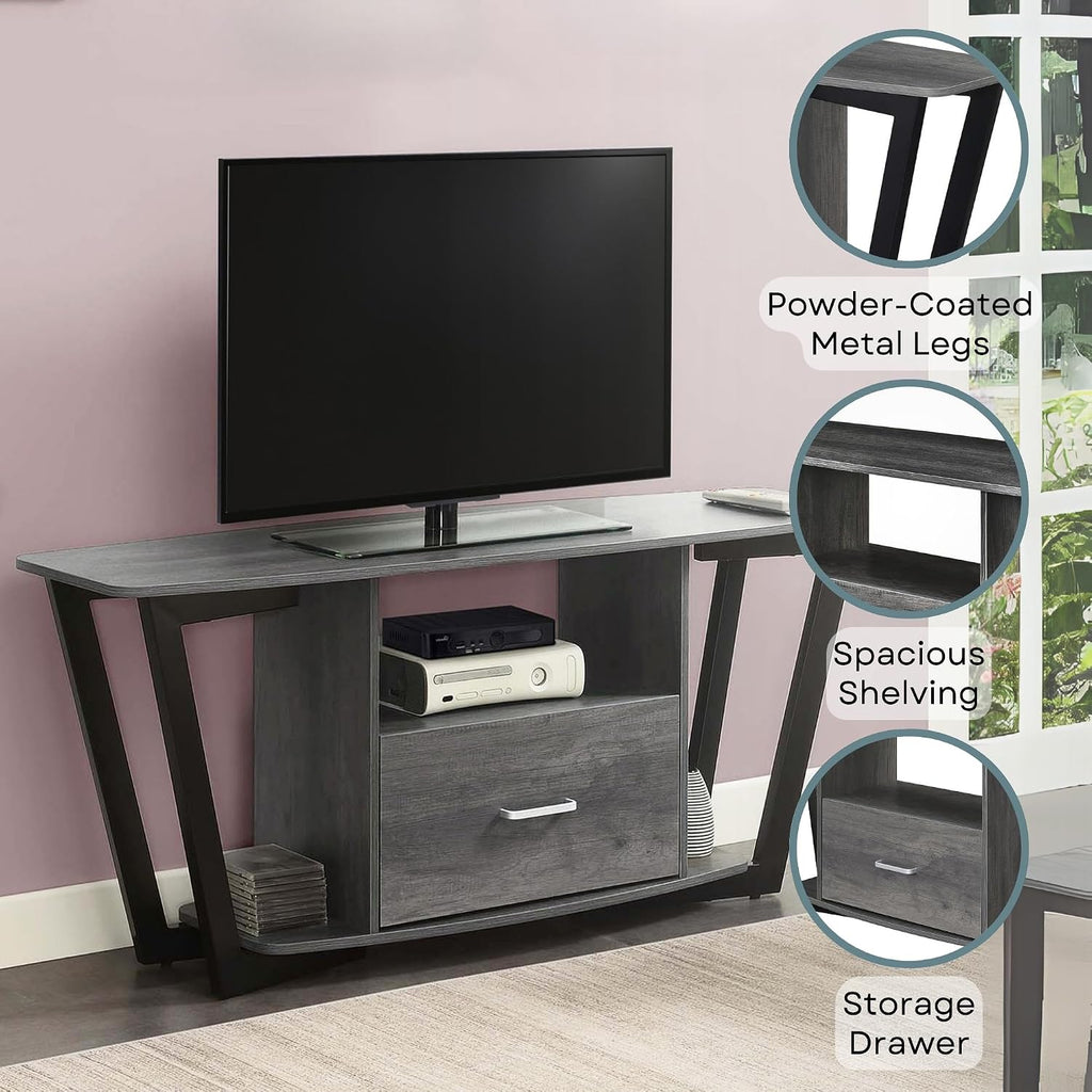 Convenience Concepts Graystone TV Stand 59.25' - Modern Entertainment Center for TVs up to 65', Industrial Media Console with Storage Drawer & Shelves for Living & Family Room, Charcoal Gray/Black
