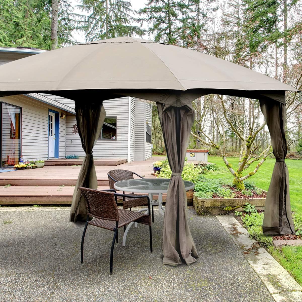 Tangkula 11.5 x 11.5 Feet Large Outdoor Gazebo, Fully Enclosed Canopy Gazebo with Netting, Patio Gazebo Shelter w/ 133 Square Feet of Shade for Patio Lawn Garden Beach Picnic