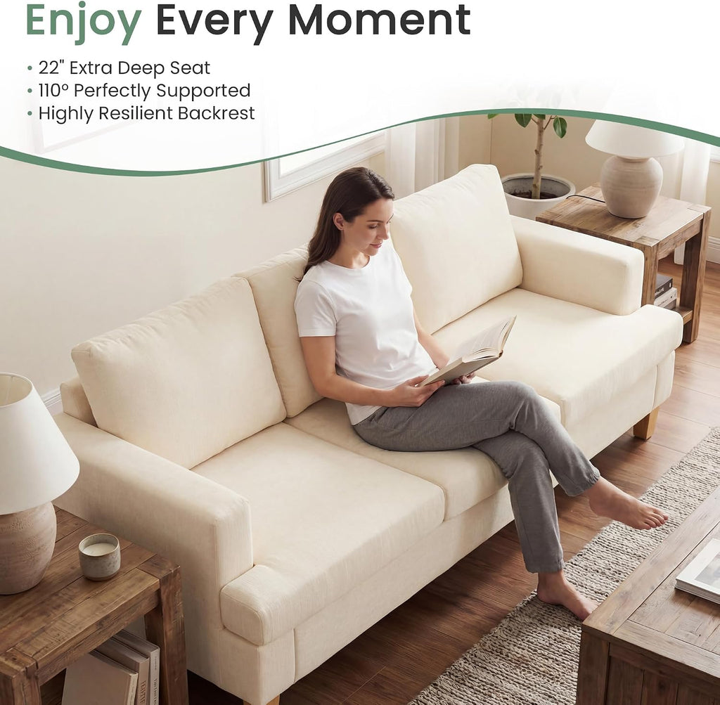 YOUDENOVA Sofa, 2 Piece Set Comfy Couch, 3 Seater & Loveseat Sofa with Deep Seats, Modern Sleeper Couch for Living Room, Beige Chenille