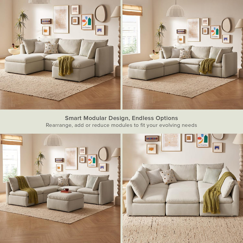 mopio Oversized Modular Sectional Sofa with Fully Removable Covers and Storage, Convertible U, L-Shaped and Sleeper Sectional, Modern Couches with Ottoman Chaise (Oat Fabric, 5 Seats, U)