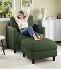 Welzona Sofa Accent Chair with Ottoman, 33' Reading Chair and Ottoman Set for Bedroom, Tool-Free Setup Living Room Accent Chairs, Comfy Arm Chairs Living Room, All-Wood Reading Nook, Green