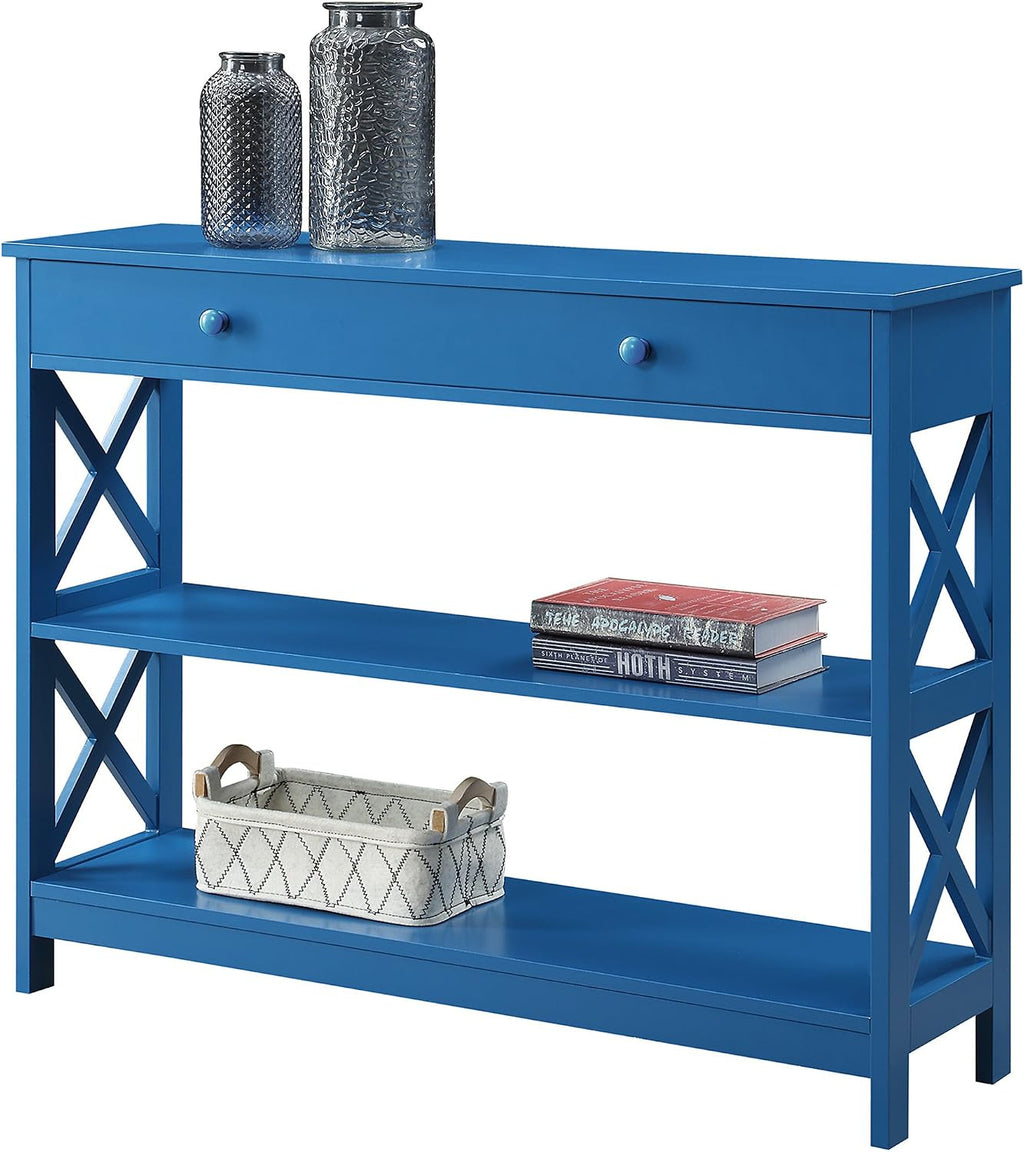 Convenience Concepts Oxford 1 Drawer Console Table with Shelves, Teal Blue