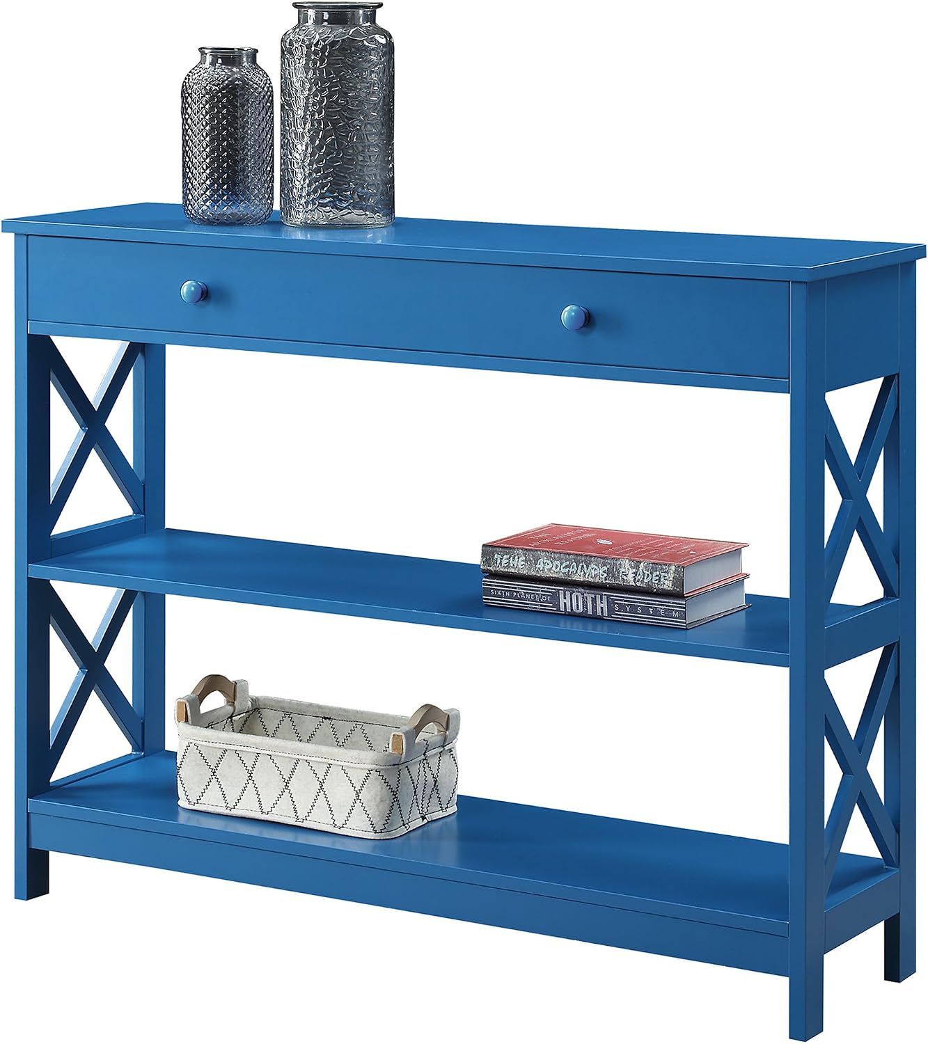Convenience Concepts Oxford 1 Drawer Console Table with Shelves, Teal Blue
