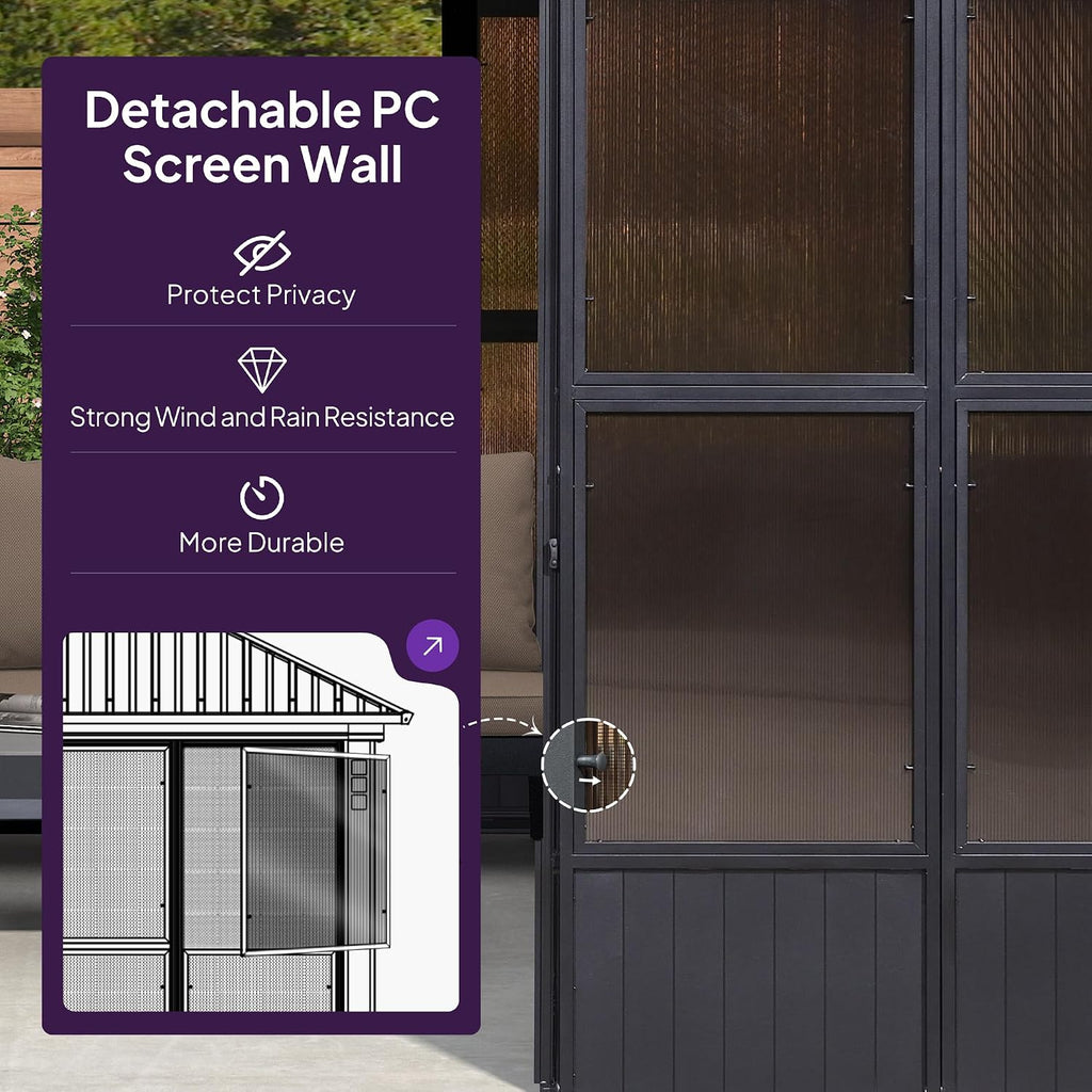 PURPLE LEAF 12' X 14' Patio Hardtop Gazebo Double Top Galvanized Steel Screen Aluminum Outdoor Solarium for Garden Backyard