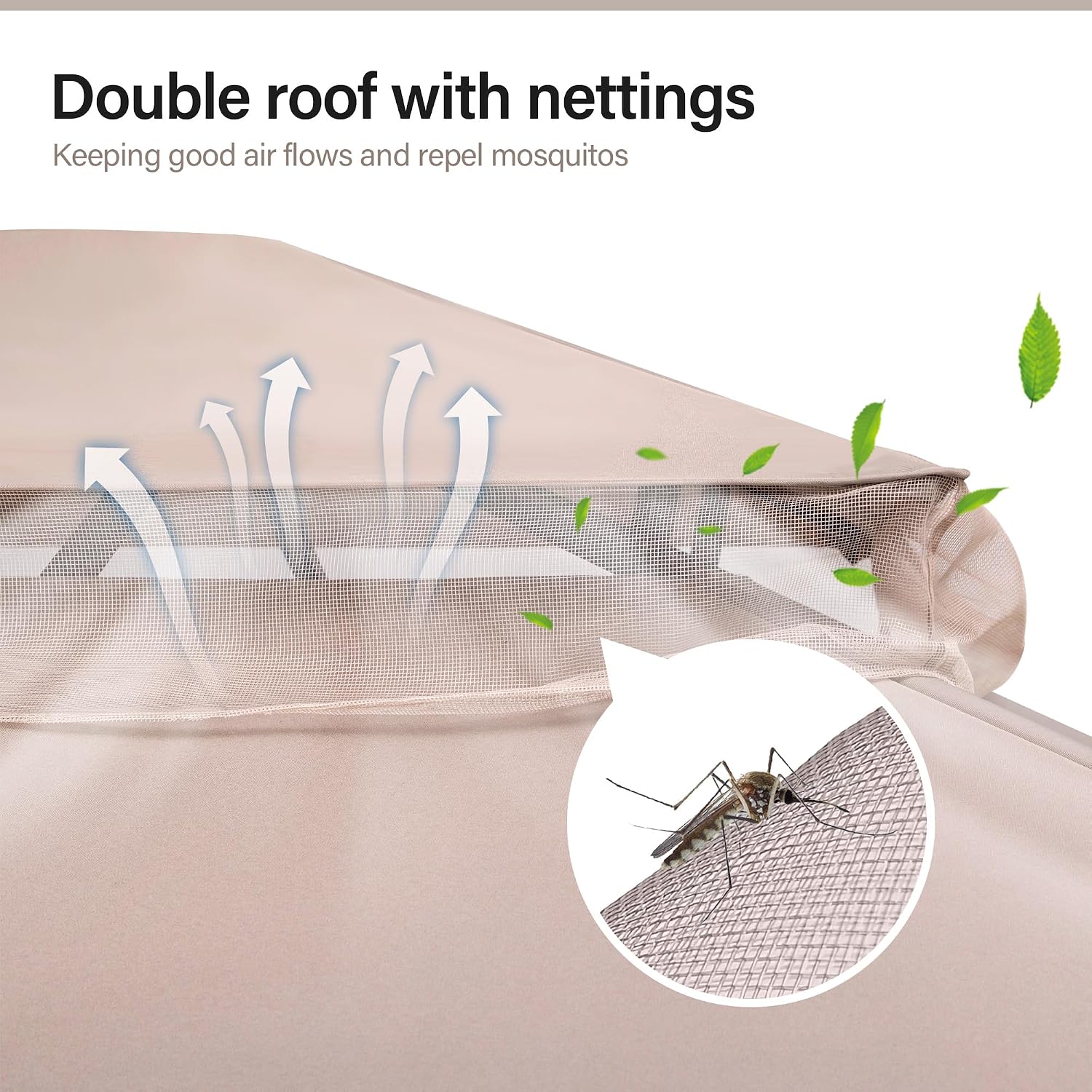LAUSAINT HOME 10' X 13' Waterproof Patio Gazebo with Mosquito Netting, Double Roof Outdoor Gazebo Pavilion Shelter for Backyard, Garden, Lawn, Wedding (Khaki)