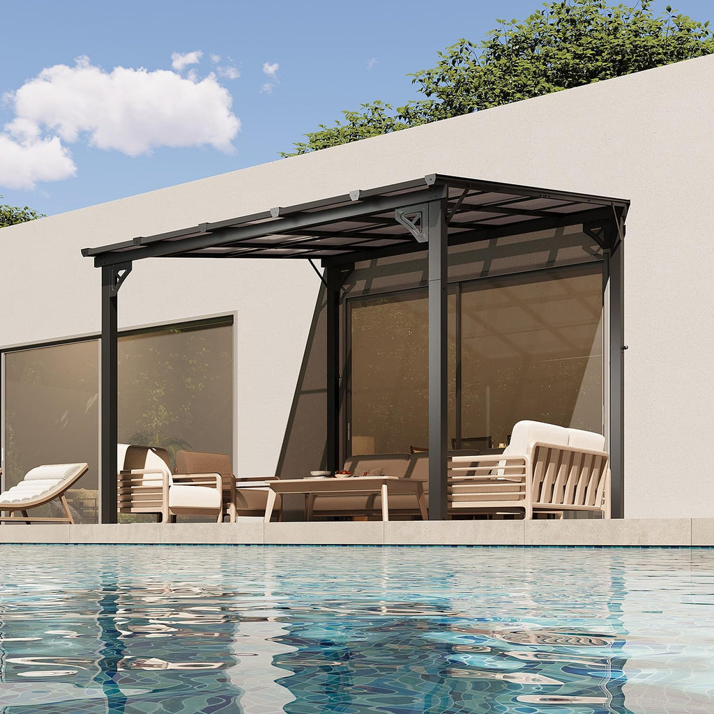 10' x 10' Wall-Mounted Gazebo Pergola, Stylish Outdoor Awning for Patio, Porch, Deck, and Backyard
