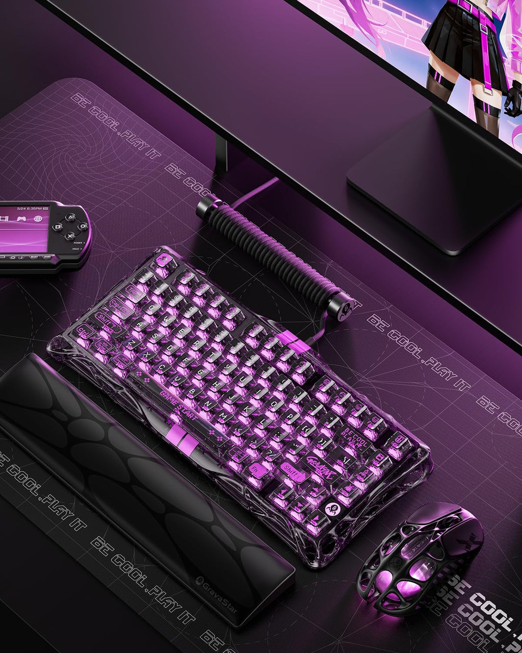 GravaStar Mercury V75 Gaming Keyboard – Hall‑Effect Magnetic‑Switch Keyboard, 8000 Hz Polling, 0.005RT, Wired USB-C, Adjustable Actuation, Semi‑Aluminum Chassis (Transparent Black, V75 lite)