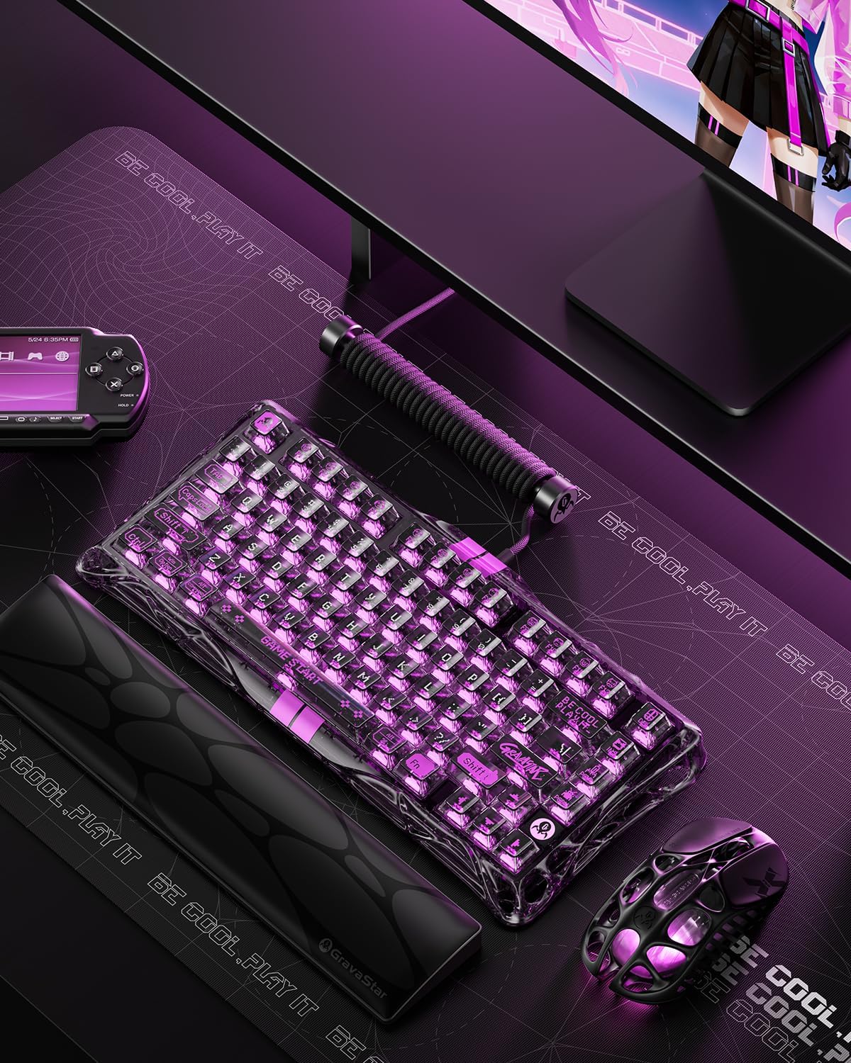 GravaStar Mercury V75 Gaming Keyboard – Hall‑Effect Magnetic‑Switch Keyboard, 8000 Hz Polling, 0.005RT, Wired USB-C, Adjustable Actuation, Semi‑Aluminum Chassis (Transparent Black, V75 lite)