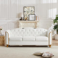 HITHOS 78' Leather Sofa Couch, Soft 3 Seater Sofa Couches for Living Room, Button Tufted Comfy Couch Modern Sofa with Upholstered Cushion, Gold Trim, Solid Wood Legs for Dorm Bedroom Apartment, White