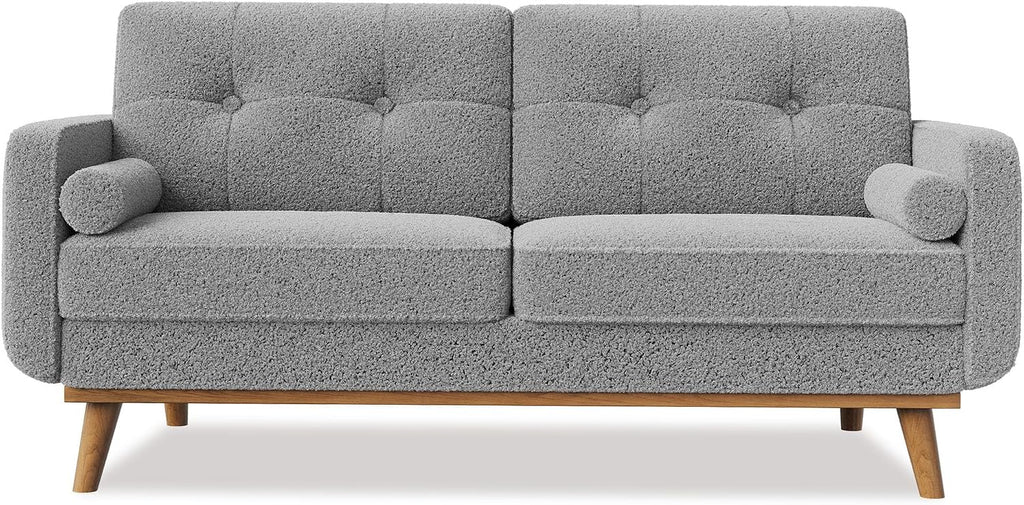 IDEALHOUSE 65' Mid Century Modern Couch Sofa Loveseat, Comfy Love Seat Couches for Living Room, 2 Seater Teddy Fleece Boucle Upholstered Deep Seat Couch for Bedroom Office Small Space, Gray