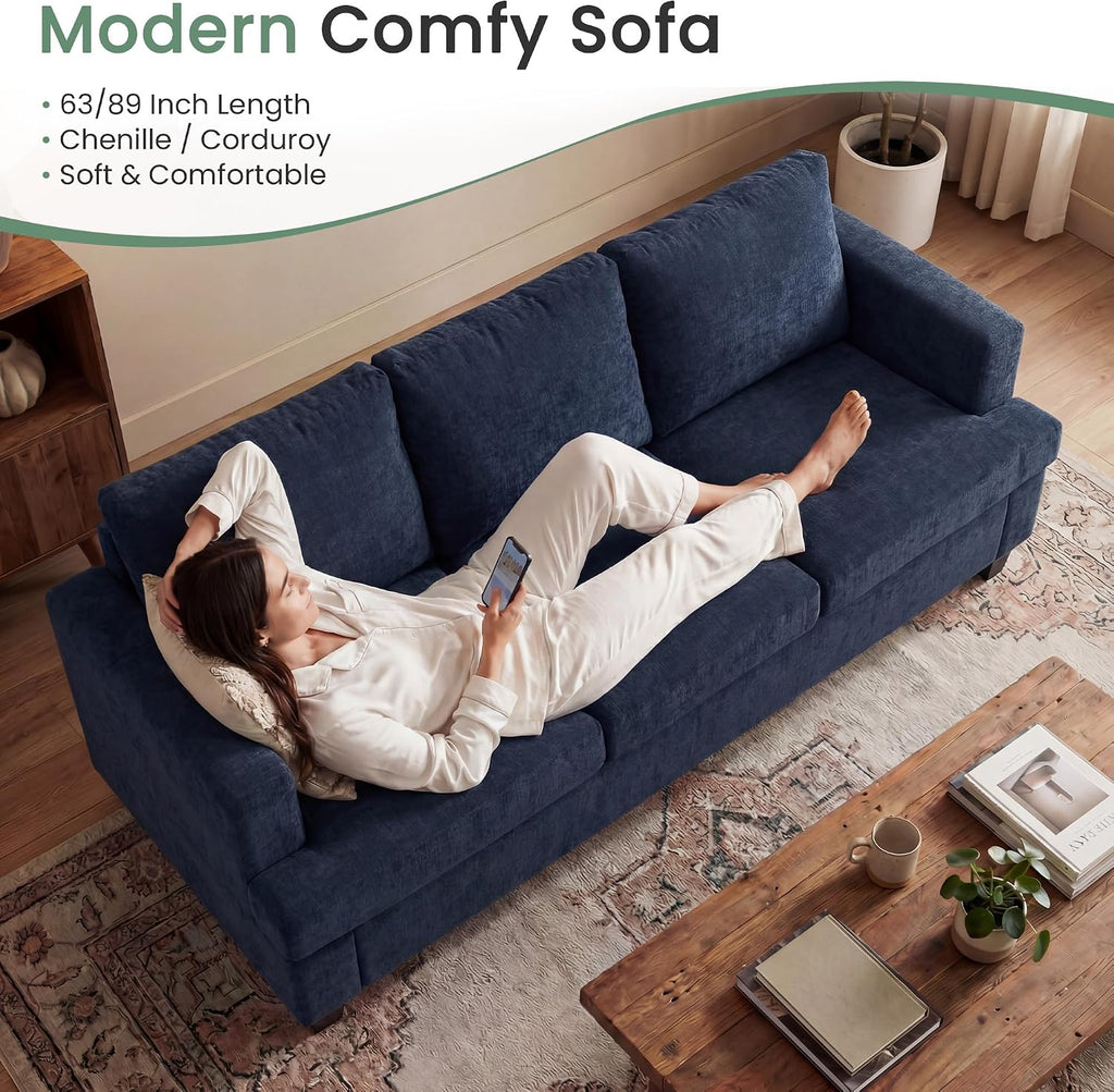 YOUDENOVA 2 Piece Set Comfy Sofa Couch, 3 Seater & Loveseat Sofa with Deep Seats, Modern Sleeper Couch for Living Room, Navy Chenille
