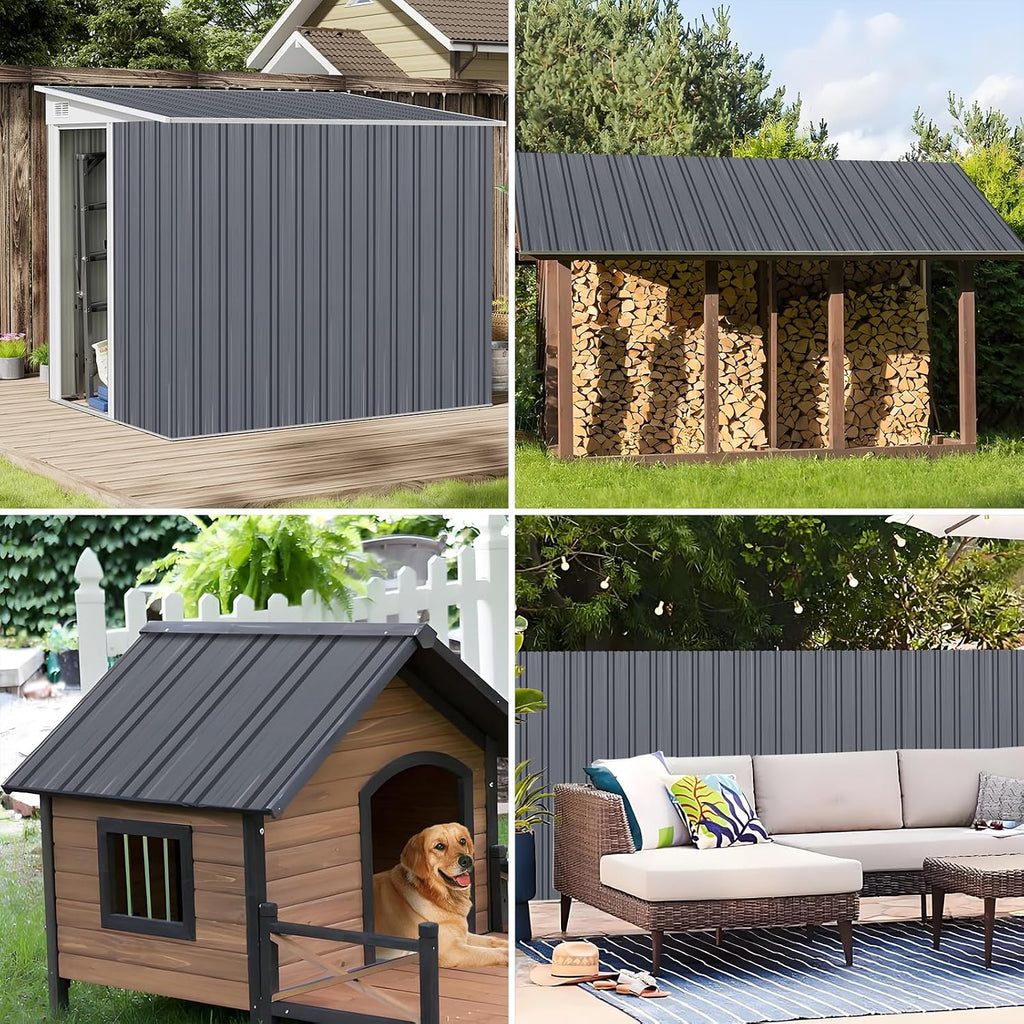 Metal Roofing Panels - 20 Pcs Corrugated Pergola Roofing Panels Heavy Duty Waterproof Tin Roof Materials for Shed Gazebo Garages Patio Siding 60.6x17.7in, Grey