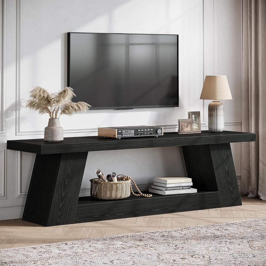 Tribesigns 63' TV Stand for 55/60/65/75-Inch TVs, Rustic Extra Long Media TV Console with Storage Shelve, Entertainment Center Television Stand for Living Room, Bedroom (Black)